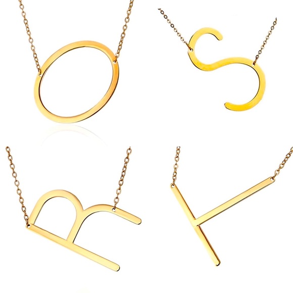 🍒3/$30 New Gold Block Monogram Necklace - Picture 6 of 10